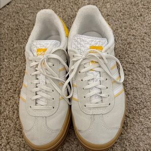 Adidas White and Yellow Gazelle Sneakers